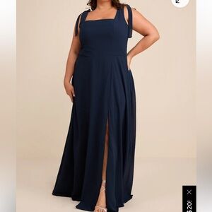 Lulu's Navy Tie-Shoulder Plus Size Maxi Dress